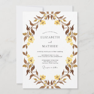 Mustard Brown Wreath Wedding Invitation