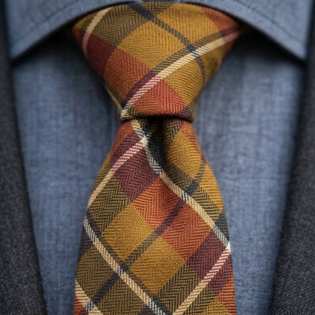  Mustard Burgundy Green Tartan Pattern Tie (Creator Uploaded)