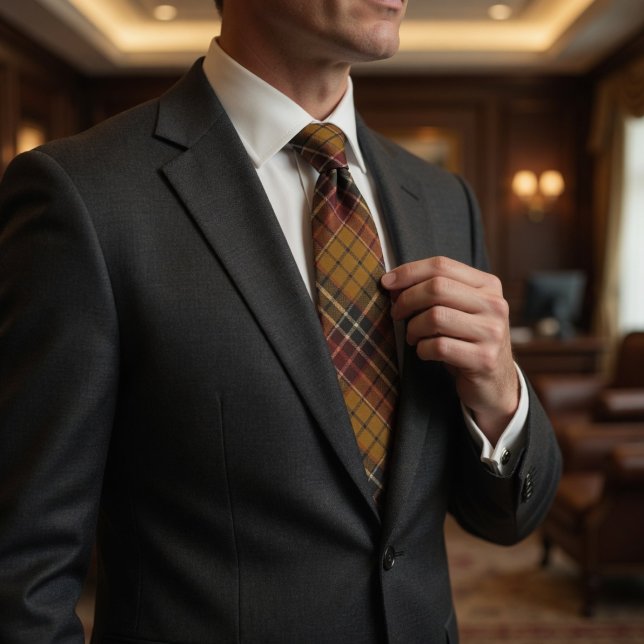  Mustard Burgundy Green Tartan Pattern Tie (Creator Uploaded)