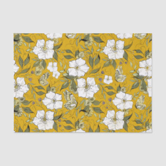 Mustard Butterfly Floral  Tissue Paper
