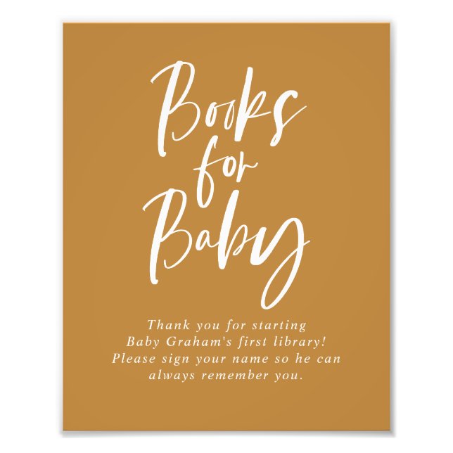 Mustard Calligraphy Books for Baby Shower Sign (Front)
