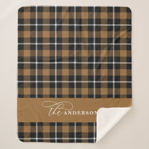 Mustard check tartan script personalised family fl sherpa blanket