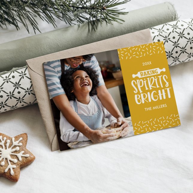 Mustard | Christmas Baking Spirits Bright Photo Holiday Card (PHOTO CHRISTMAS HOLIDAY CARD BAKING SPIRIT BRIGHT CONFETTI COOKIES DIGITAL DOWNLOAD YELLOW MUSTARD)