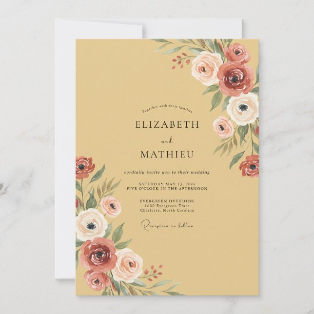 Mustard Clay Peony Wedding Invitation (Front)