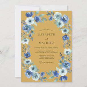 Mustard Cobalt Ranunculus Eucalyptus Wedding Invitation