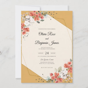 Mustard Coral Bloom Wedding Invitation