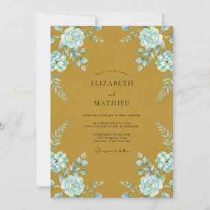 Mustard Cornflower Ranunculus Eucalyptus Wedding Invitation