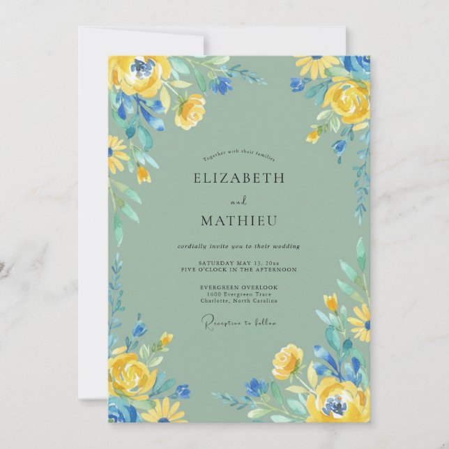 Mustard Cornflower Wildflower Wedding Invitation (Front)
