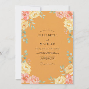 Mustard Cream Peony Wedding Invitation