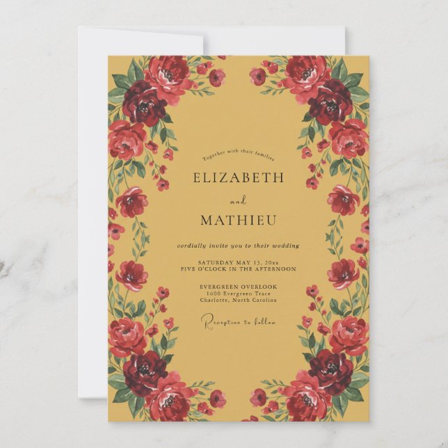 Mustard Crimson Painted Wedding Invitation (Front)