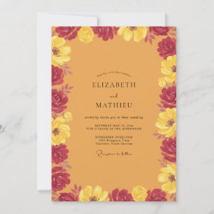 Mustard Crimson Ranunculus Eucalyptus Wedding Invitation