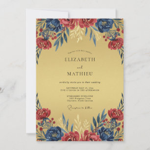 Mustard Crimson Wildflower Wedding Invitation