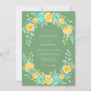 Mustard Cyan Painted Wedding Invitation