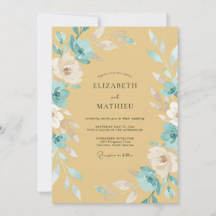 Mustard Cyan Wildflower Wedding Invitation