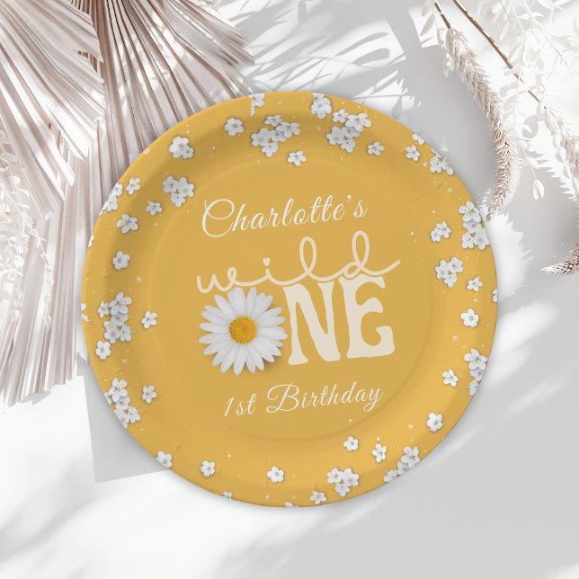 Mustard Daisy Wild One 1st Birthday Paper Plate (Creator Uploaded)