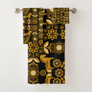 Mustard Dala Swedish Horse Print Bath Towel Set