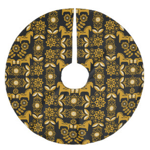 Mustard Dala Swedish Horse Print Brushed Polyester Tree Skirt