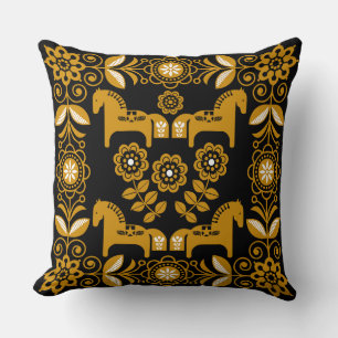 Mustard Dala Swedish Horse Print Cushion