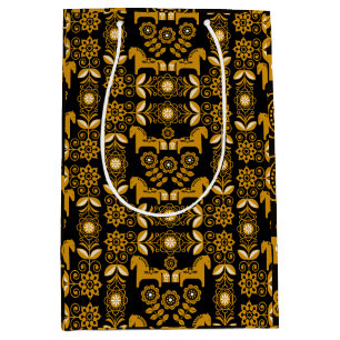 Mustard Dala Swedish Horse Print Medium Gift Bag