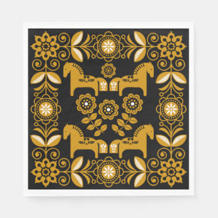 Mustard Dala Swedish Horse Print Napkin
