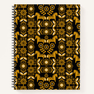 Mustard Dala Swedish Horse Print Notebook
