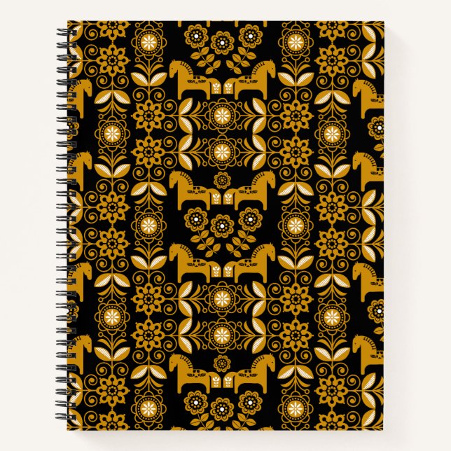 Mustard Dala Swedish Horse Print Notebook (Front)