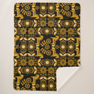 Mustard Dala Swedish Horse Print Sherpa Blanket
