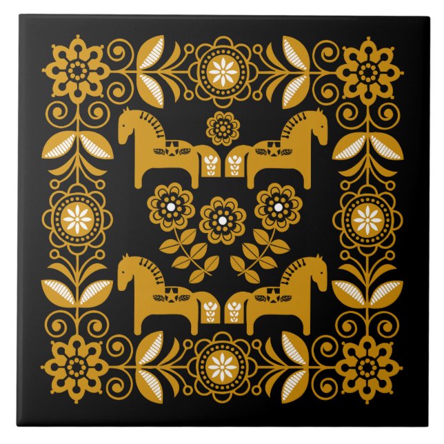 Mustard Dala Swedish Horse Print Tile (Front)