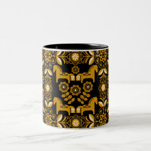 Mustard Dala Swedish Horse Print Two-Tone Coffee Mug