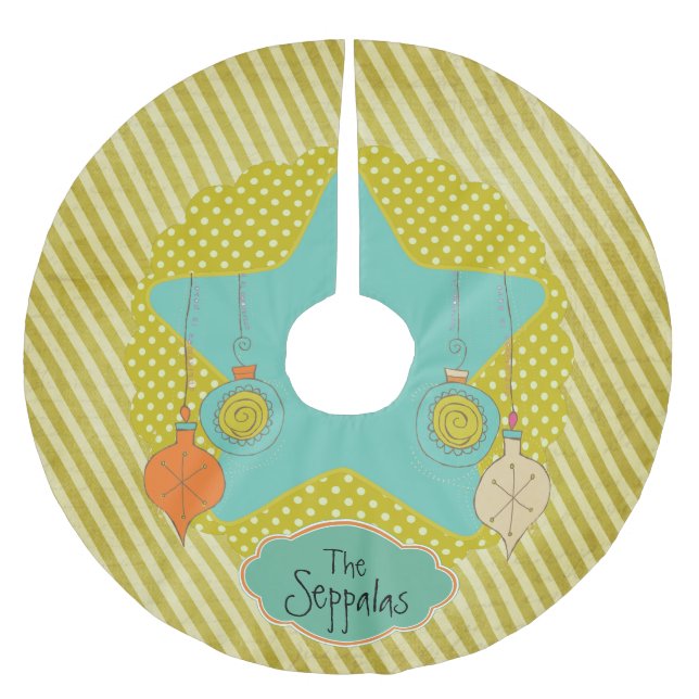 Mustard Dots and Stripes Personalised Tree Skirt (Front)