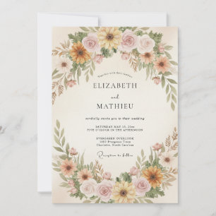 Mustard Dusty Mauve Ranunculus Eucalyptus Wedding Invitation
