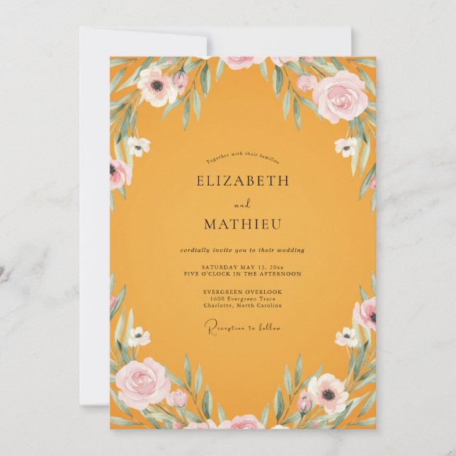 Mustard Dusty Pink Painted Wedding Invitation (Front)