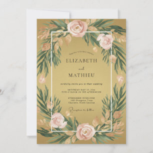 Mustard Dusty Pink Peony Wedding Invitation