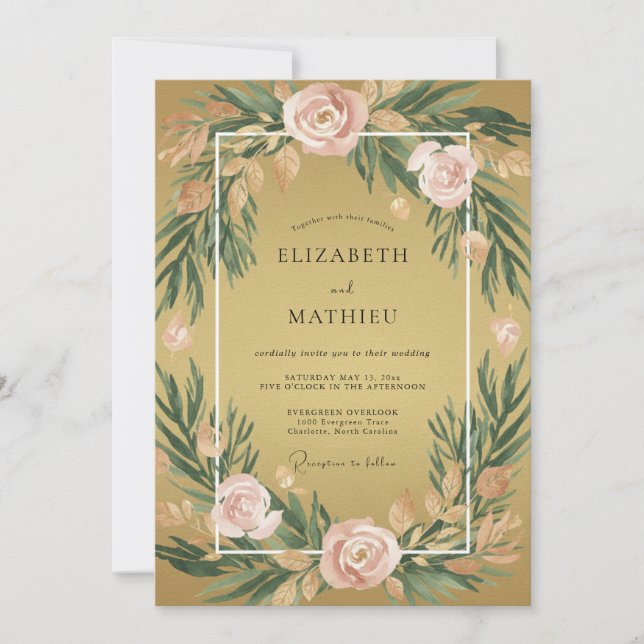 Mustard Dusty Pink Peony Wedding Invitation (Front)