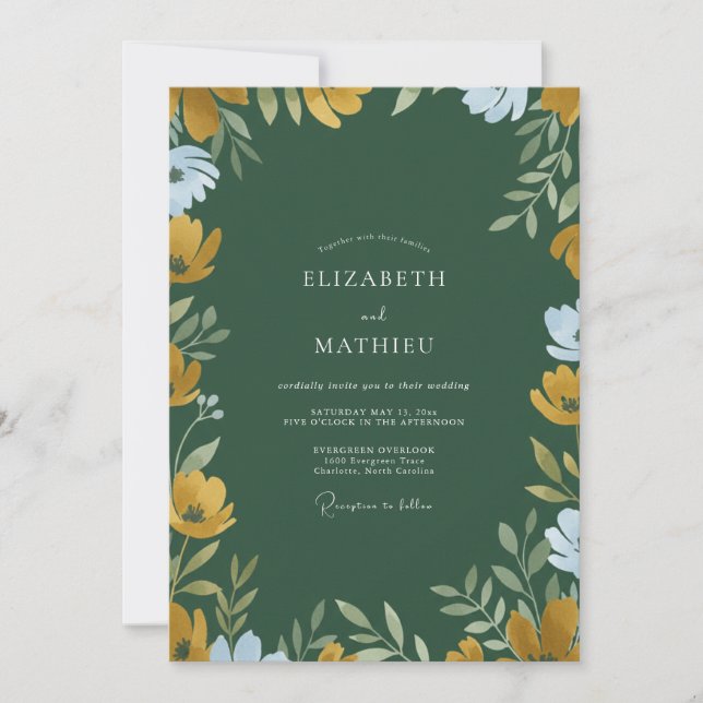 Mustard Emerald Wildflower Wedding Invitation (Front)