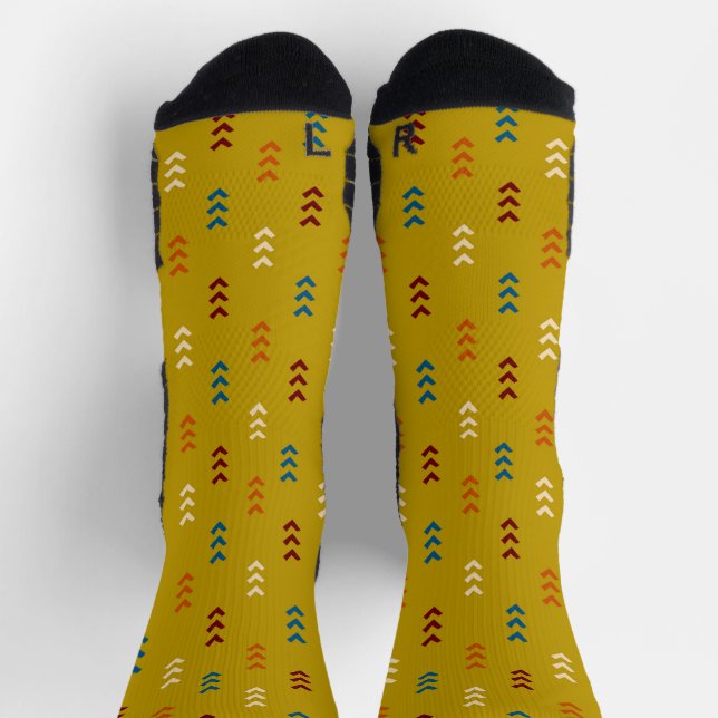 Mustard Ethnic Summer Arrow Pattern Socks (Top)