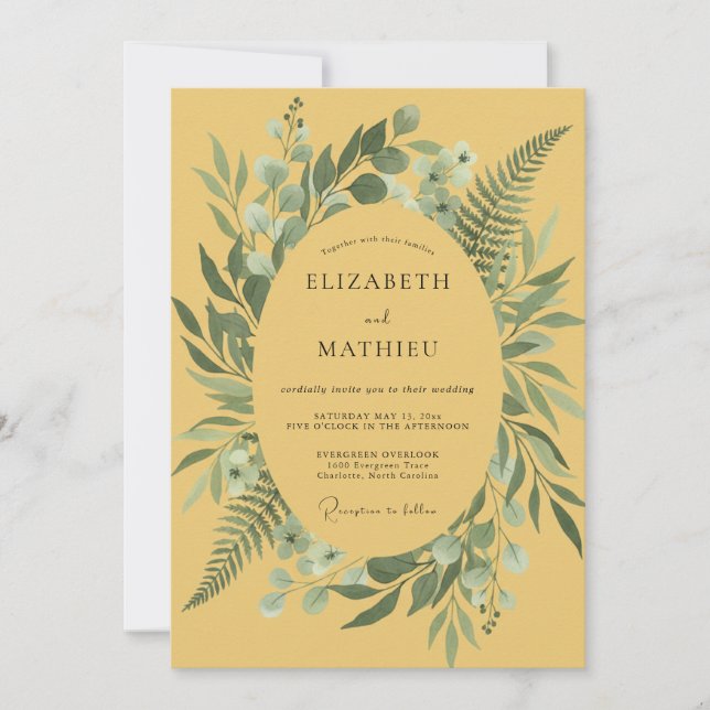 Mustard Fern Foliage Wedding Invitation (Front)