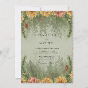 Mustard Fir Woodland Eucalyptus Wedding Invitation