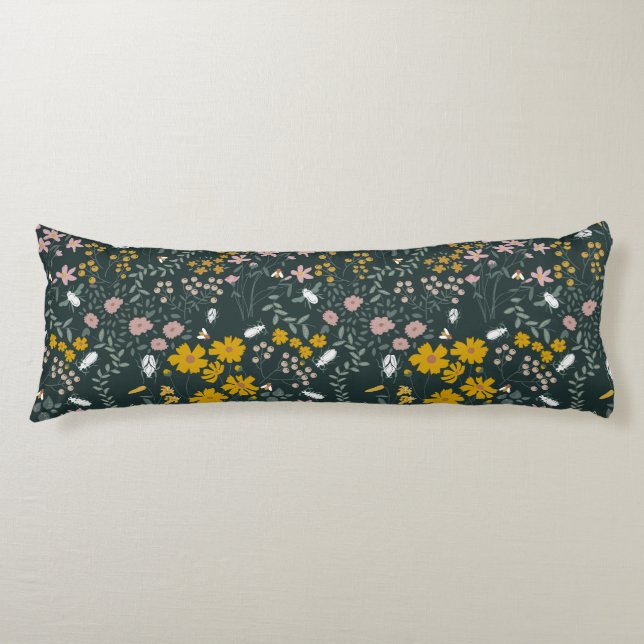 Mustard Floral Beetles & Bees Bohemian Wildflowers Body Cushion (Front)