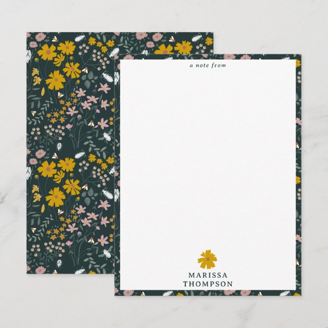 Mustard Floral Beetles & Bees Bohemian Wildflowers Card (Front/Back)