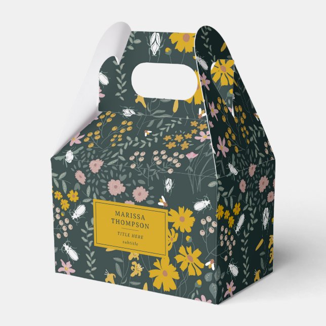Mustard Floral Beetles & Bees Bohemian Wildflowers Favour Box (Front Side)