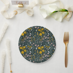 Mustard Floral Beetles & Bees Bohemian Wildflowers Paper Plate