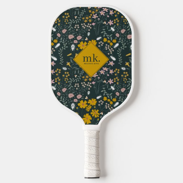Mustard Floral Beetles & Bees Bohemian Wildflowers Pickleball Paddle (Front)