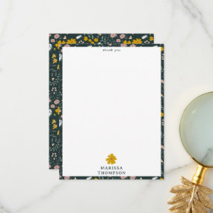 Mustard Floral Beetles & Bees Bohemian Wildflowers Thank You Card