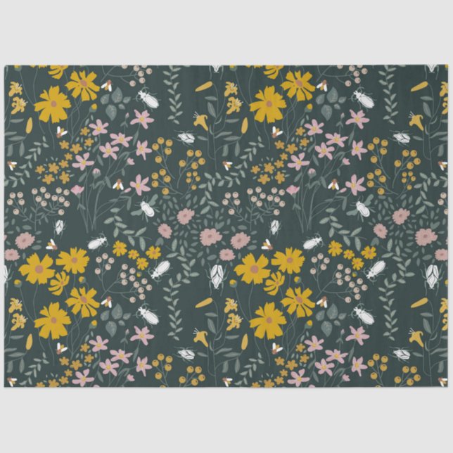 Mustard Floral Beetles & Bees Bohemian Wildflowers Tissue Paper (Front)