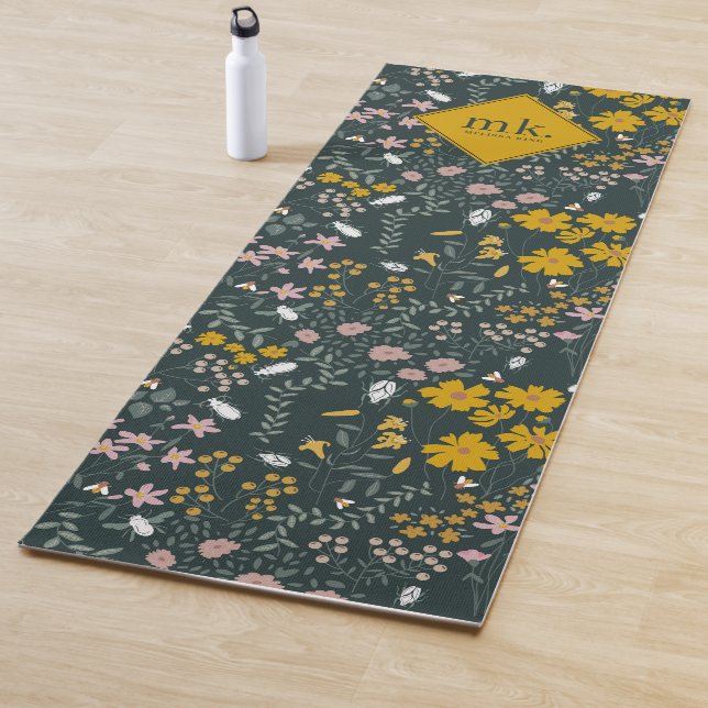 Mustard Floral Beetles & Bees Bohemian Wildflowers Yoga Mat (In Situ)