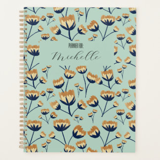 Mustard Floral Blooms on Slate Blue Background Planner