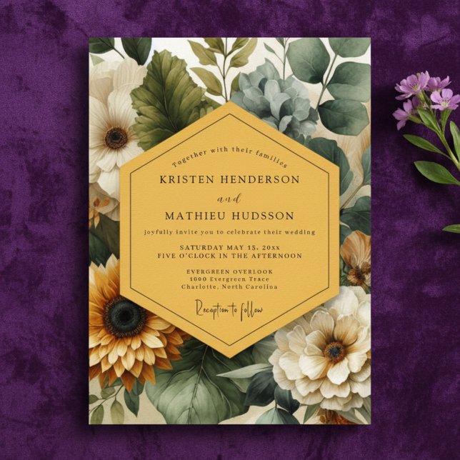 Mustard Floral Nocturne Wedding Invitation (Creator Uploaded)