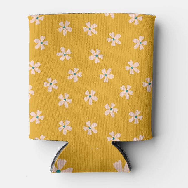 Mustard floral: vintage ditsy blender can cooler (Front)