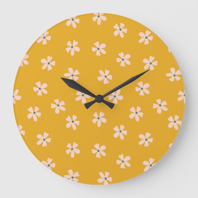 Mustard floral: vintage ditsy blender large clock (Front)